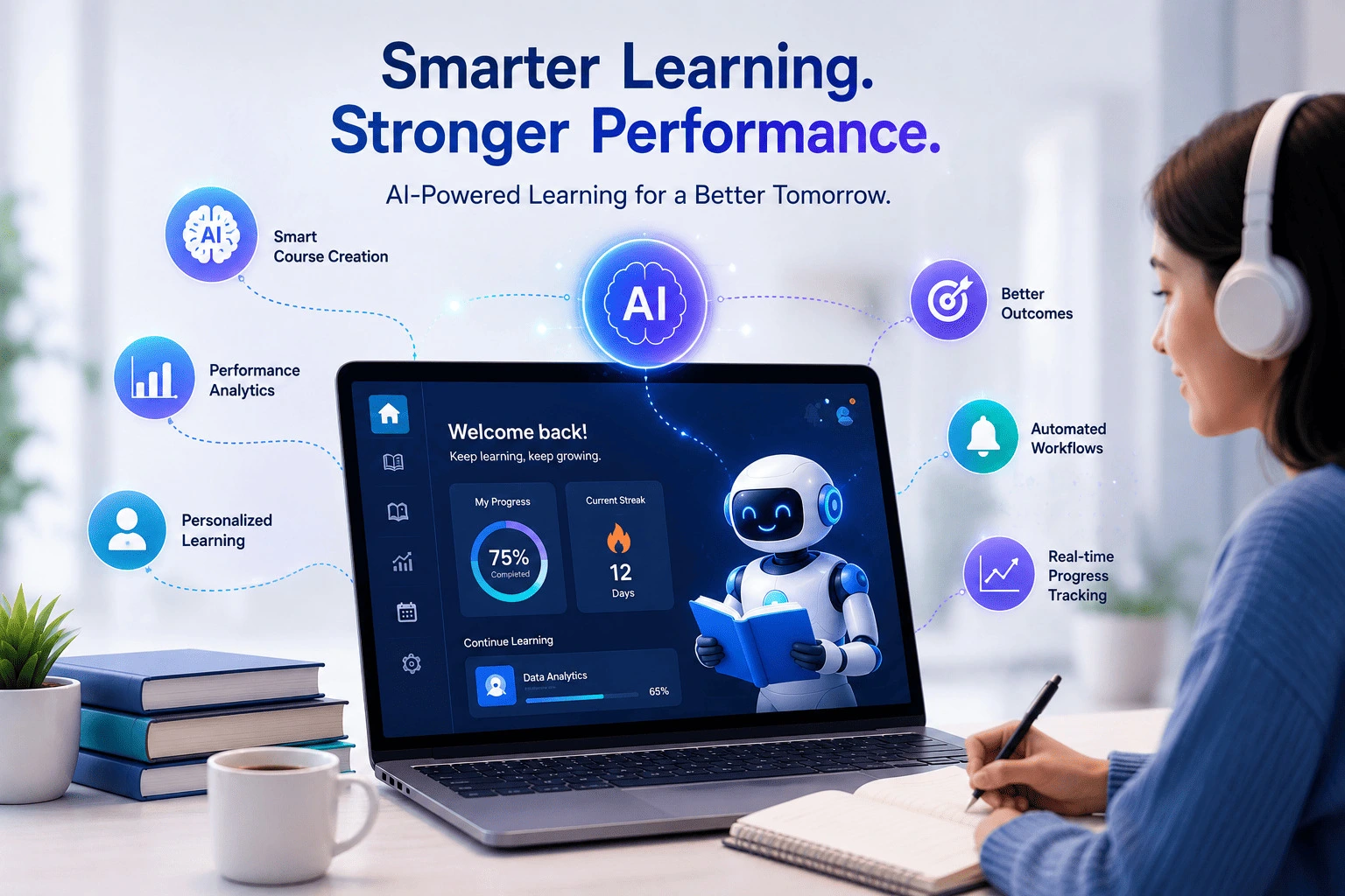Inteligență Artificială: How AI Is Transforming Online Learning in 2026 1 Student using AI-powered online learning platform with smart analytics and personalized education tools